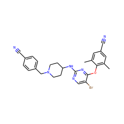 Cc1cc(C#N)cc(C)c1Oc1nc(NC2CCN(Cc3ccc(C#N)cc3)CC2)ncc1Br ZINC000053293470