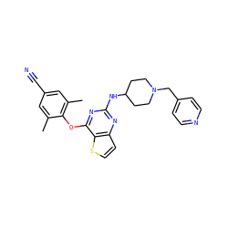 Cc1cc(C#N)cc(C)c1Oc1nc(NC2CCN(Cc3ccncc3)CC2)nc2ccsc12 ZINC001772585072