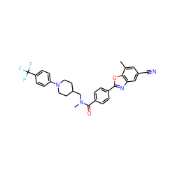 Cc1cc(C#N)cc2nc(-c3ccc(C(=O)N(C)CC4CCN(c5ccc(C(F)(F)F)cc5)CC4)cc3)oc12 ZINC000066098079