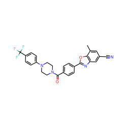 Cc1cc(C#N)cc2nc(-c3ccc(C(=O)N4CCN(c5ccc(C(F)(F)F)cc5)CC4)cc3)oc12 ZINC000066078198