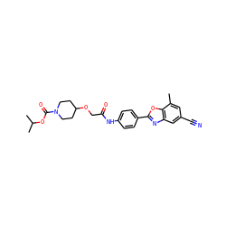 Cc1cc(C#N)cc2nc(-c3ccc(NC(=O)COC4CCN(C(=O)OC(C)C)CC4)cc3)oc12 ZINC000066262747