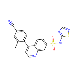 Cc1cc(C#N)ccc1-c1ccnc2cc(S(=O)(=O)Nc3ncns3)ccc12 ZINC000225106263
