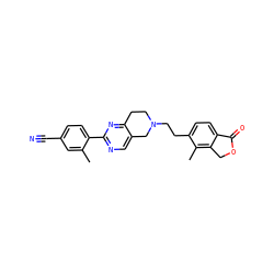Cc1cc(C#N)ccc1-c1ncc2c(n1)CCN(CCc1ccc3c(c1C)COC3=O)C2 ZINC001772635498