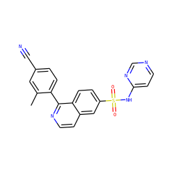 Cc1cc(C#N)ccc1-c1nccc2cc(S(=O)(=O)Nc3ccncn3)ccc12 ZINC000225037288