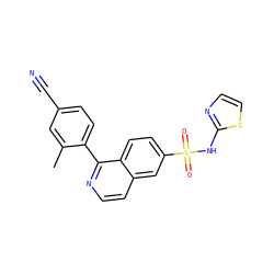 Cc1cc(C#N)ccc1-c1nccc2cc(S(=O)(=O)Nc3nccs3)ccc12 ZINC000225051058