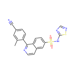 Cc1cc(C#N)ccc1-c1nccc2cc(S(=O)(=O)Nc3ncns3)ccc12 ZINC000225085827