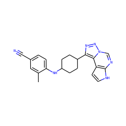 Cc1cc(C#N)ccc1NC1CCC(c2nnn3cnc4[nH]ccc4c23)CC1 ZINC001772585489
