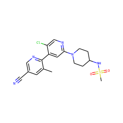Cc1cc(C#N)cnc1-c1cc(N2CCC(NS(C)(=O)=O)CC2)ncc1Cl ZINC000146802474