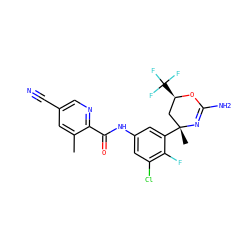 Cc1cc(C#N)cnc1C(=O)Nc1cc(Cl)c(F)c([C@]2(C)C[C@@H](C(F)(F)F)OC(N)=N2)c1 ZINC000223558820
