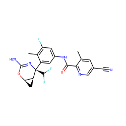Cc1cc(C#N)cnc1C(=O)Nc1cc(F)c(C)c([C@@]2(C(F)F)N=C(N)O[C@@H]3C[C@@H]32)c1 ZINC000220652023
