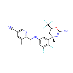 Cc1cc(C#N)cnc1C(=O)Nc1cc(F)c(F)c([C@]2(C)C[C@@H](C(F)(F)F)OC(N)=N2)c1 ZINC000221203234