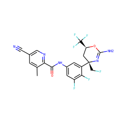 Cc1cc(C#N)cnc1C(=O)Nc1cc(F)c(F)c([C@]2(CF)C[C@@H](C(F)(F)F)OC(N)=N2)c1 ZINC000223562612