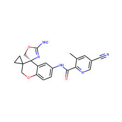 Cc1cc(C#N)cnc1C(=O)Nc1ccc2c(c1)[C@@]1(COC(N)=N1)C1(CC1)CO2 ZINC000220972415