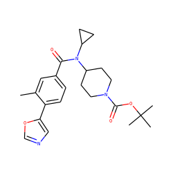 Cc1cc(C(=O)N(C2CC2)C2CCN(C(=O)OC(C)(C)C)CC2)ccc1-c1cnco1 ZINC000223658414