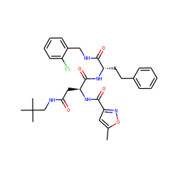 Cc1cc(C(=O)N[C@@H](CC(=O)NCC(C)(C)C)C(=O)N[C@@H](CCc2ccccc2)C(=O)NCc2ccccc2Cl)no1 ZINC000142367390