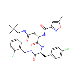 Cc1cc(C(=O)N[C@@H](CC(=O)NCC(C)(C)C)C(=O)N[C@@H](Cc2ccc(Cl)cc2)C(=O)NCc2ccccc2Cl)no1 ZINC000169329239