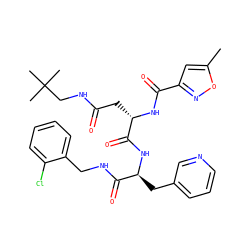 Cc1cc(C(=O)N[C@@H](CC(=O)NCC(C)(C)C)C(=O)N[C@@H](Cc2cccnc2)C(=O)NCc2ccccc2Cl)no1 ZINC000169329238