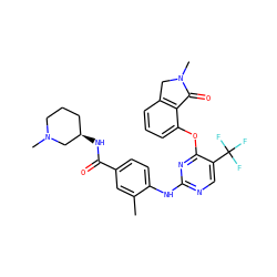 Cc1cc(C(=O)N[C@@H]2CCCN(C)C2)ccc1Nc1ncc(C(F)(F)F)c(Oc2cccc3c2C(=O)N(C)C3)n1 ZINC000146070889