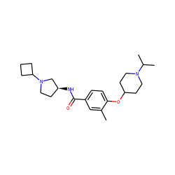 Cc1cc(C(=O)N[C@H]2CCN(C3CCC3)C2)ccc1OC1CCN(C(C)C)CC1 ZINC000653779475