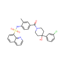 Cc1cc(C(=O)N2CCC(O)(c3cccc(Cl)c3)CC2)ccc1NS(=O)(=O)c1cccc2cccnc12 ZINC000221287259