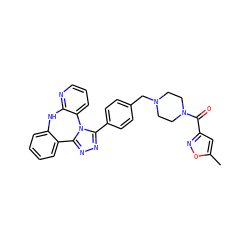 Cc1cc(C(=O)N2CCN(Cc3ccc(-c4nnc5n4-c4cccnc4Nc4ccccc4-5)cc3)CC2)no1 ZINC000096174075