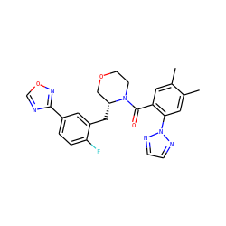 Cc1cc(C(=O)N2CCOC[C@H]2Cc2cc(-c3ncon3)ccc2F)c(-n2nccn2)cc1C ZINC000222108384