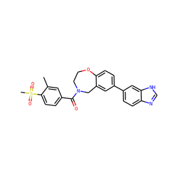 Cc1cc(C(=O)N2CCOc3ccc(-c4ccc5nc[nH]c5c4)cc3C2)ccc1S(C)(=O)=O ZINC000095585936