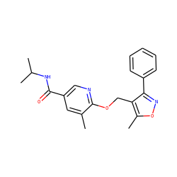 Cc1cc(C(=O)NC(C)C)cnc1OCc1c(-c2ccccc2)noc1C ZINC000142473686