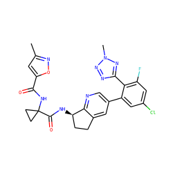 Cc1cc(C(=O)NC2(C(=O)N[C@@H]3CCc4cc(-c5cc(Cl)cc(F)c5-c5nnn(C)n5)cnc43)CC2)on1 ZINC000142264716