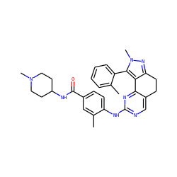 Cc1cc(C(=O)NC2CCN(C)CC2)ccc1Nc1ncc2c(n1)-c1c(nn(C)c1-c1ccccc1C)CC2 ZINC000169702434