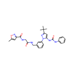 Cc1cc(C(=O)NCC(=O)NCc2cccc(-n3nc(C(C)(C)C)cc3NC(=O)Nc3ccccc3)c2)no1 ZINC000058523687
