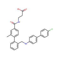 Cc1cc(C(=O)NCCC(=O)O)ccc1-c1ccccc1CNc1ccc(-c2ccc(Cl)cc2)cc1 ZINC000148114419