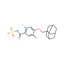 Cc1cc(C(=O)NS(C)(=O)=O)c(F)cc1OCC12CC3CC(CC(C3)C1)C2 ZINC000225250939