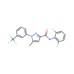 Cc1cc(C(=O)Nc2c(F)cccc2F)nn1-c1cccc(C(F)(F)F)c1 ZINC000026384975