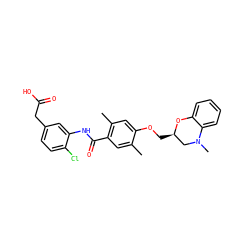 Cc1cc(C(=O)Nc2cc(CC(=O)O)ccc2Cl)c(C)cc1OC[C@@H]1CN(C)c2ccccc2O1 ZINC000059648627