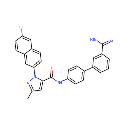 Cc1cc(C(=O)Nc2ccc(-c3cccc(C(=N)N)c3)cc2)n(-c2ccc3cc(Cl)ccc3c2)n1 ZINC000028232888