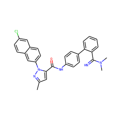 Cc1cc(C(=O)Nc2ccc(-c3ccccc3C(=N)N(C)C)cc2)n(-c2ccc3cc(Cl)ccc3c2)n1 ZINC000028230881