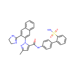 Cc1cc(C(=O)Nc2ccc(-c3ccccc3S(N)(=O)=O)cc2)n(-c2cc3ccccc3cc2C2=NCCN2)n1 ZINC000029402705