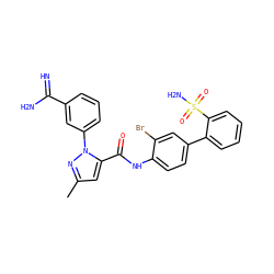 Cc1cc(C(=O)Nc2ccc(-c3ccccc3S(N)(=O)=O)cc2Br)n(-c2cccc(C(=N)N)c2)n1 ZINC000027640703