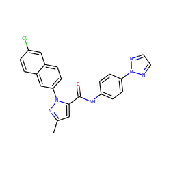 Cc1cc(C(=O)Nc2ccc(-n3nccn3)cc2)n(-c2ccc3cc(Cl)ccc3c2)n1 ZINC000028235585