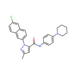 Cc1cc(C(=O)Nc2ccc(N3CCCCC3)cc2)n(-c2ccc3cc(Cl)ccc3c2)n1 ZINC000028236749