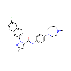 Cc1cc(C(=O)Nc2ccc(N3CCCN(C)CC3)cc2)n(-c2ccc3cc(Cl)ccc3c2)n1 ZINC000028230199