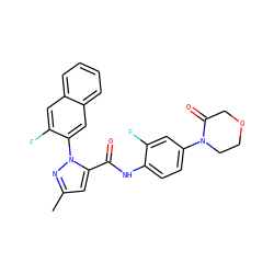 Cc1cc(C(=O)Nc2ccc(N3CCOCC3=O)cc2F)n(-c2cc3ccccc3cc2F)n1 ZINC000028235926