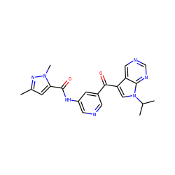 Cc1cc(C(=O)Nc2cncc(C(=O)c3cn(C(C)C)c4ncncc34)c2)n(C)n1 ZINC000169708024