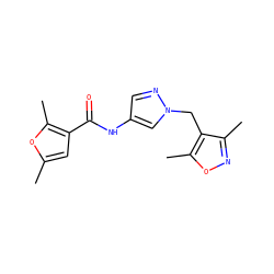 Cc1cc(C(=O)Nc2cnn(Cc3c(C)noc3C)c2)c(C)o1 ZINC000115731991