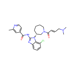 Cc1cc(C(=O)Nc2nc3cccc(Cl)c3n2[C@@H]2CCCCN(C(=O)/C=C/CN(C)C)C2)ccn1 ZINC000210610738
