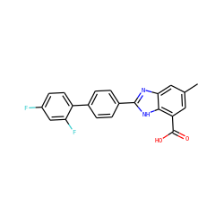 Cc1cc(C(=O)O)c2[nH]c(-c3ccc(-c4ccc(F)cc4F)cc3)nc2c1 ZINC000113982592