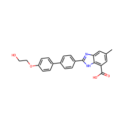 Cc1cc(C(=O)O)c2[nH]c(-c3ccc(-c4ccc(OCCO)cc4)cc3)nc2c1 ZINC000168574018