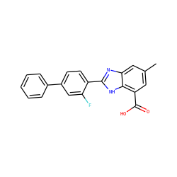 Cc1cc(C(=O)O)c2[nH]c(-c3ccc(-c4ccccc4)cc3F)nc2c1 ZINC000113982003