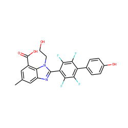 Cc1cc(C(=O)O)c2c(c1)nc(-c1c(F)c(F)c(-c3ccc(O)cc3)c(F)c1F)n2CCO ZINC000144817510